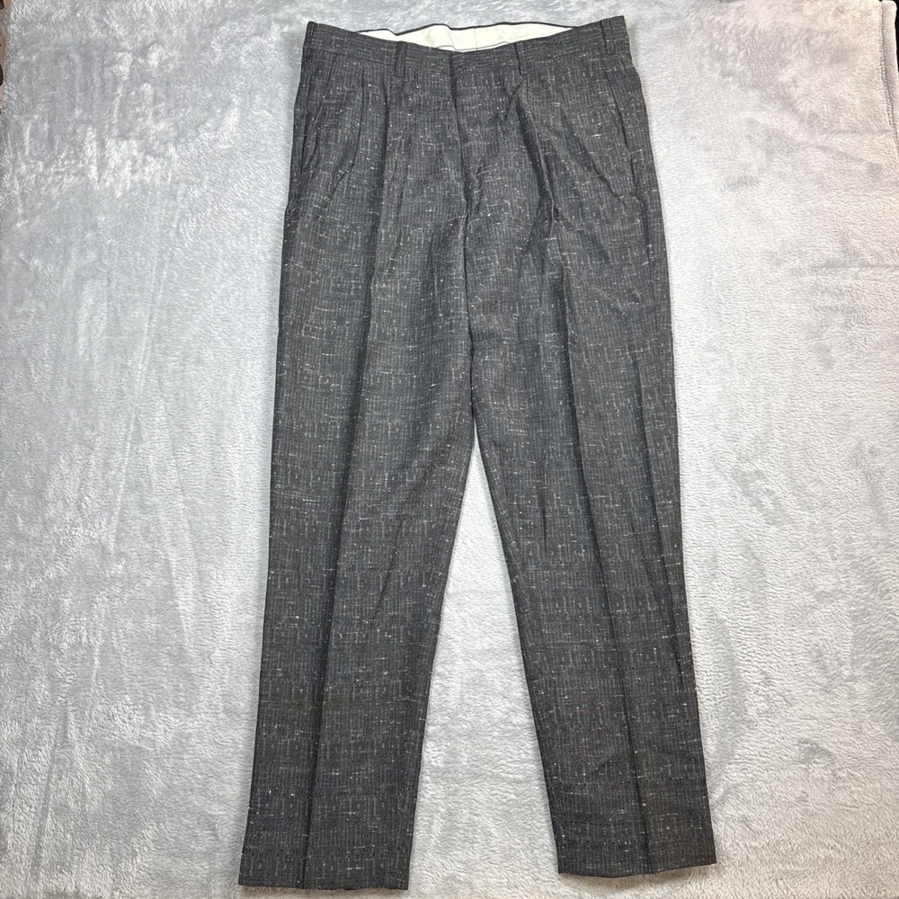 Vintage Expressions Pleated Pants Slacks Men 36X32 Gray Salt & Pepper Rayon FLAW